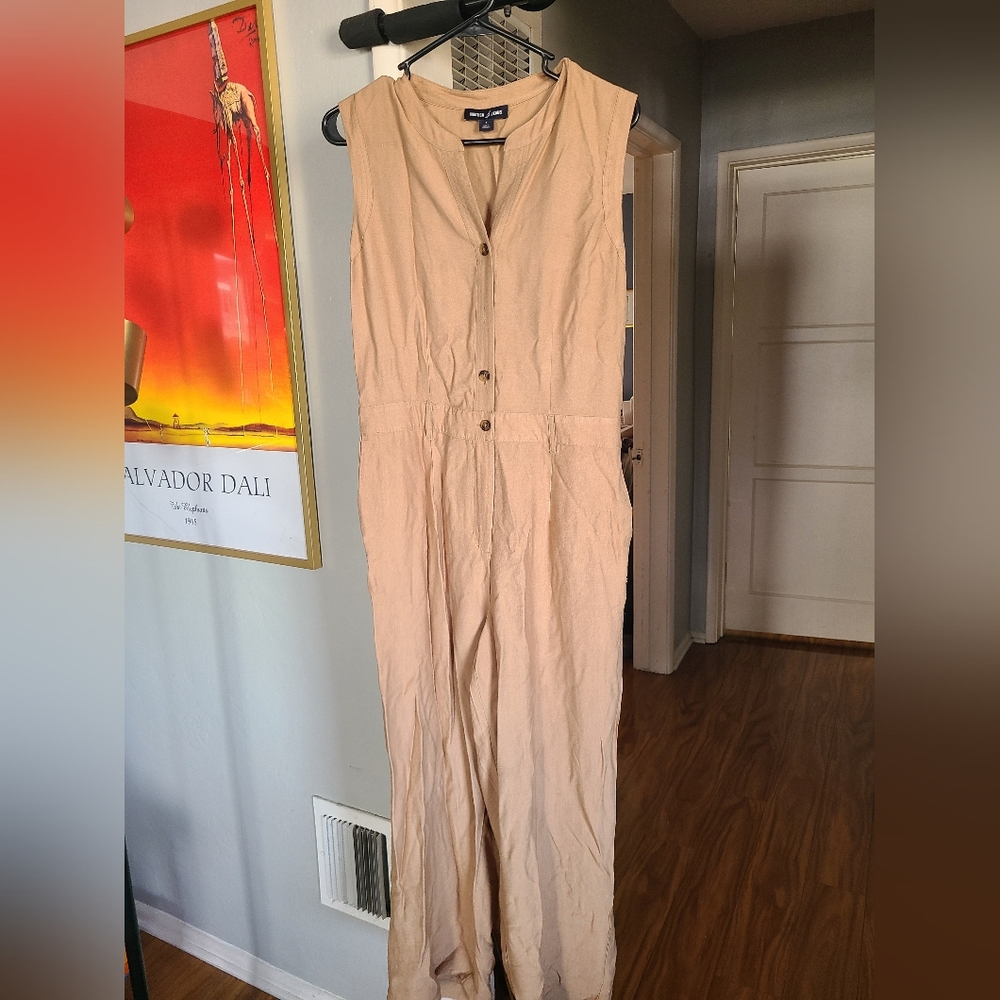 Nautica Beige Button-Front Jumpsuit
